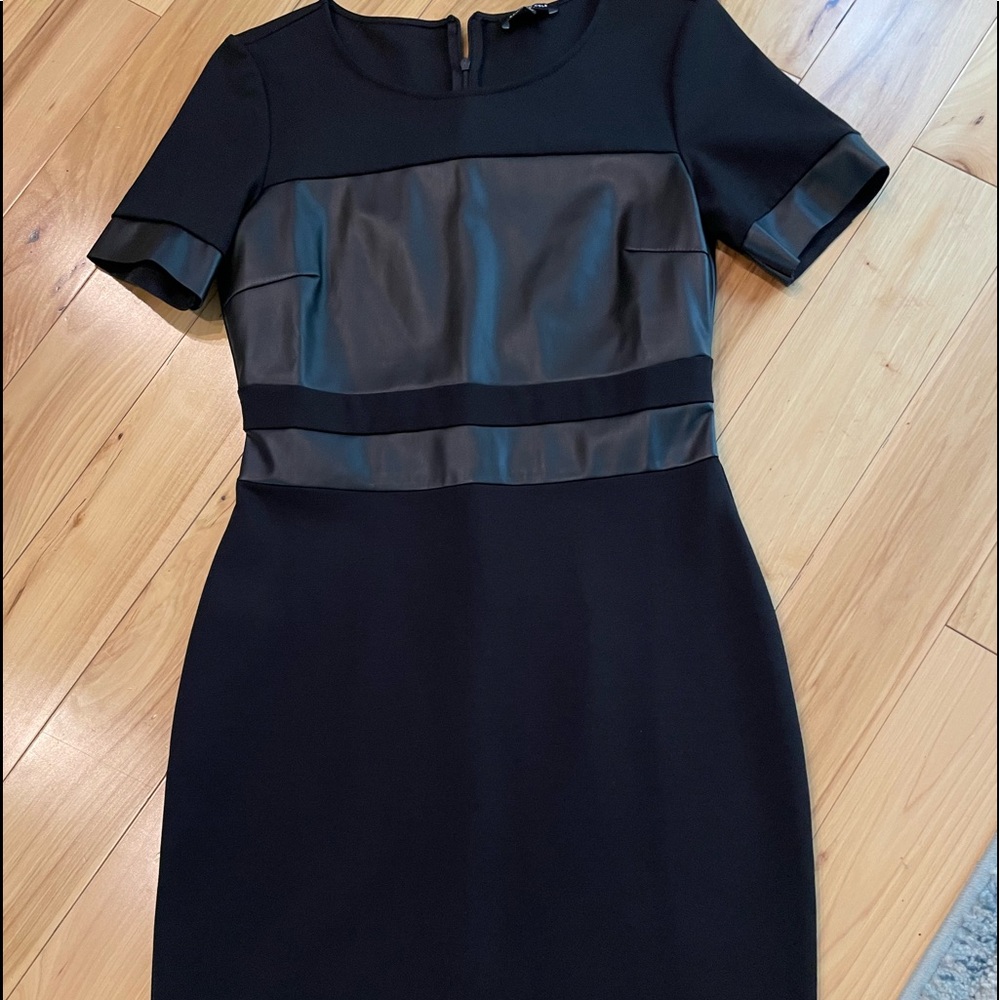 Kenneth Cole black scuba dress with faux leather detail